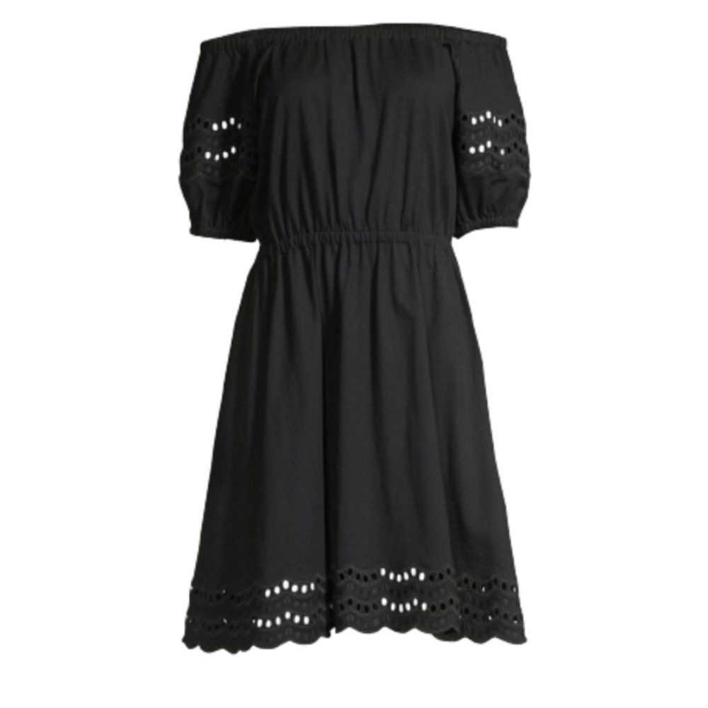 kate spade Black Off-Shoulder Eyelet Mini Dress
